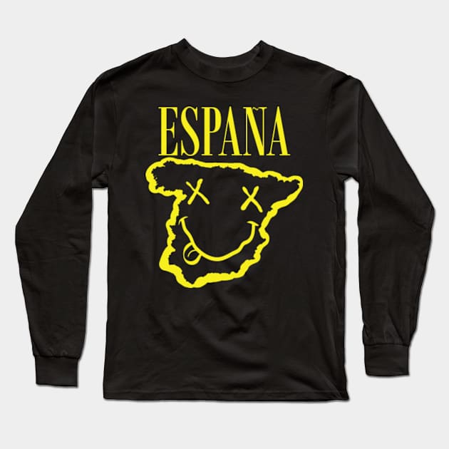 Vibrant Espana Spain x Eyes Happy Face: Unleash Your 90s Grunge Spirit! Smiling Squiggly Mouth Dazed Smiley Face Long Sleeve T-Shirt by pelagio